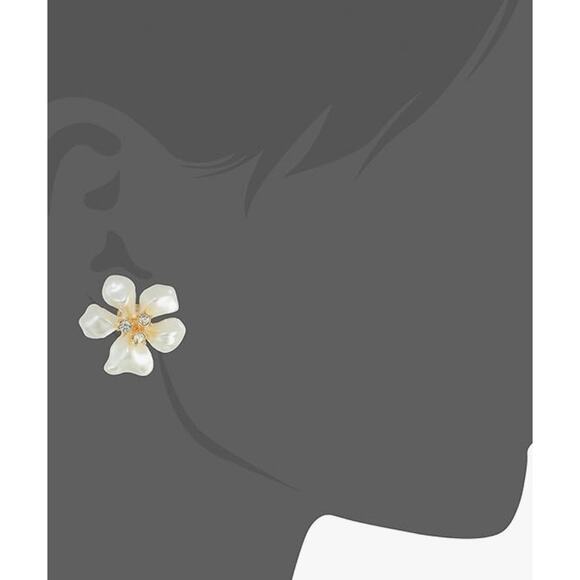 KENNETH Jay Lane Gold Plated 
White Faux Flower Pearl Crystal Clip Earring New - Picture 2 of 12